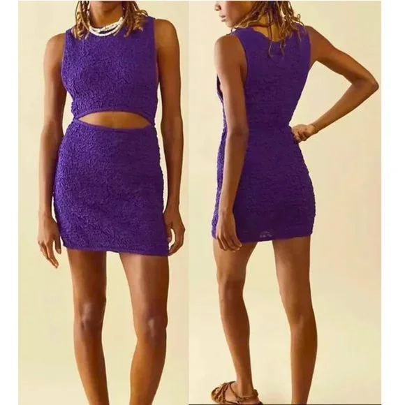 Free People | Dresses | New Free People Scarlett Solid Mini Dress Smocked  Sleeveless Cutout Purple | Poshmark